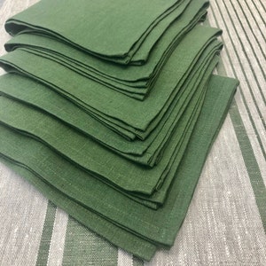 Linen Napkins, Set of 8 forest green cloth napkins, cloth napkins, cloth dining napkins, striped napkins Linenbee image 5