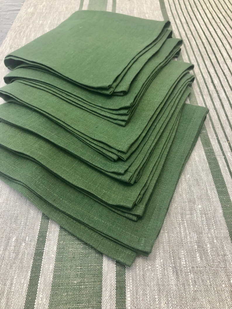 Linen Napkins, Set of 8 forest green cloth napkins, cloth napkins, cloth dining napkins, striped napkins Linenbee image 5