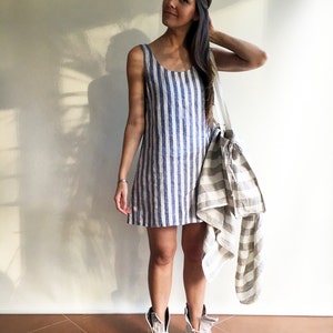 Linen Dress, Linen Shirt Dress, Summer Slip Dress, Striped Dress, Linen top, sleeveless, beach dress, holiday dress, casual dress, long top