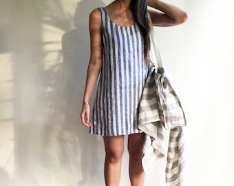 Linen Dress, Linen Shirt Dress, Summer Slip Dress, Striped Dress, Linen top, sleeveless, beach dress, holiday dress, casual dress, long top