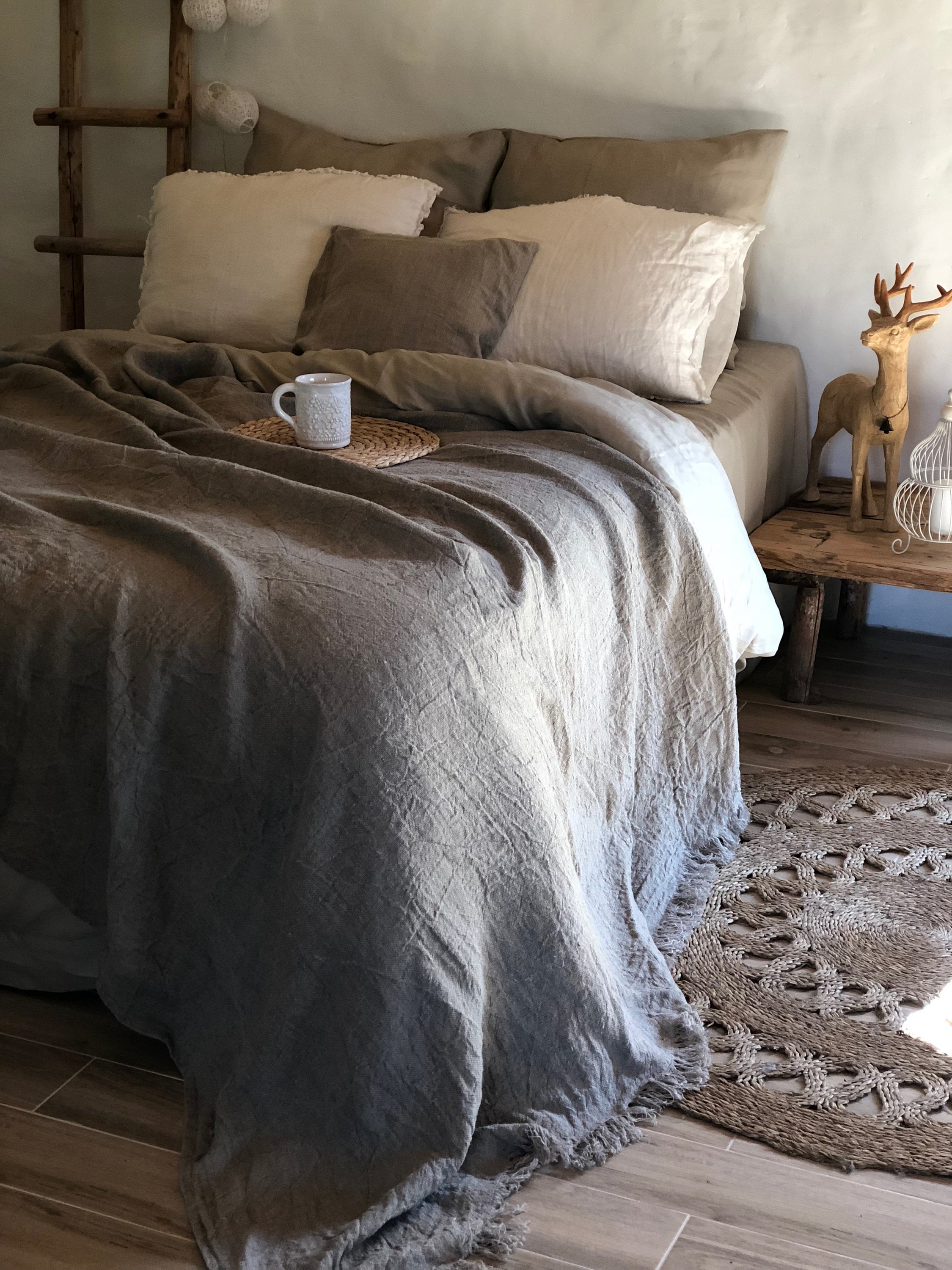 Linen Bed Cover Rustic Linen Rustic Blanket With Fringes Linen Throw Bed Throw Rustic Throw Natural Bed Covers Burlap Bedding Etsy Singapore