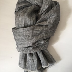 Linen scarf free worldwide shipping natural linen grey scarf for men or women, by Linenbee
