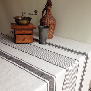 Linen tablecloth, French country rustic table cloth, square tablecloth, oval tablecloth, striped tablecloth, sack linen