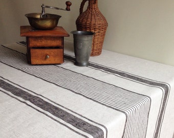 Linen tablecloth, French country rustic table cloth, square tablecloth, oval tablecloth, striped tablecloth, sack linen