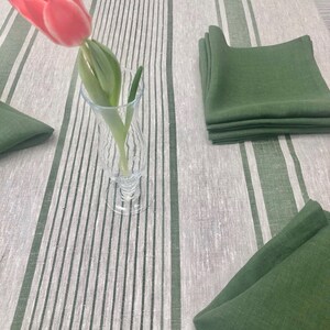 Linen Napkins, Set of 8 forest green cloth napkins, cloth napkins, cloth dining napkins, striped napkins Linenbee image 3