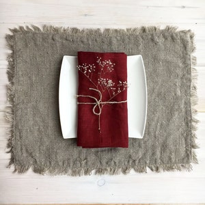 Christmas Napkins, Maroon Red Linen Napkins, Cloth napkins, Red Napkins, Maroon Napkins, Christmas Table, Holiday Table, Set of napkins image 2