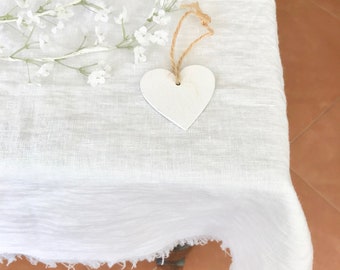 White Linen Tablecloth,Tablecloth with Fringes Stonewashed European Linen,Extra large tablecloth, Oval Tablecloth by Linenbee