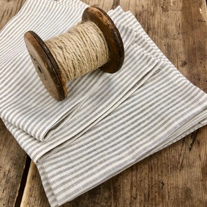 Linen Cloth Dining Napkins, Linen napkins, Set of Six Large creamy and sand Striped Cloth Napkins, Brown Striped Napkins by Linenbee image 2