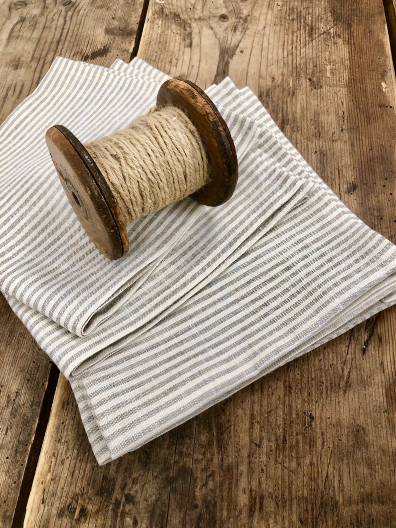 Linen Cloth Dining Napkins, Linen napkins, Set of Six Large creamy and sand Striped Cloth Napkins, Brown Striped Napkins by Linenbee image 2