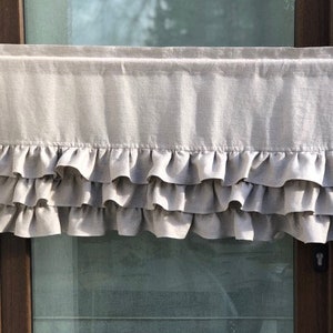 Ruffled Linen Cafe Curtain, Custom Sizes, Shabby Chic Curtain, Ruffled valance, Linen Cafe Curtain Linen Kitchen Curtain Curtain with Ruffle