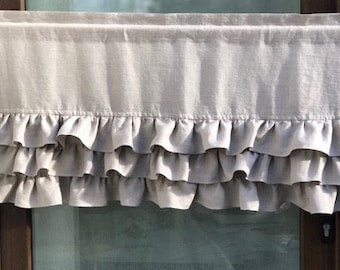 Ruffled Linen Cafe Curtain, Custom Sizes, Shabby Chic Curtain, Ruffled valance, Linen Cafe Curtain Linen Kitchen Curtain Curtain with Ruffle