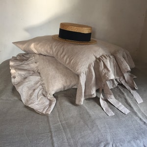Linen Pillowcases with ruffles, set of two romantic luxurious pillowcases, antique shabby chic pillowcase by Linenbee