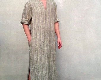 Linen Kaftan Men, Plus Size Loungewear Robe, 'Jim'