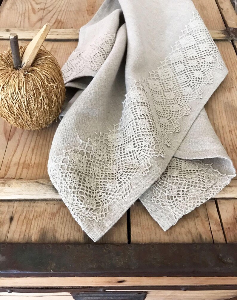 Romantic Linen Tea Towels With Lace Guest Towels Set of Three Etsy