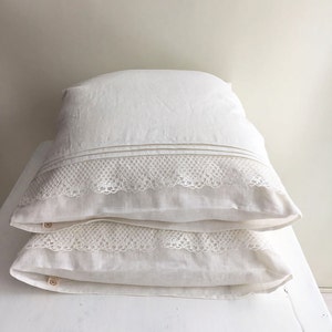 White Linen Pillowcase with Lace, Romantic Pillowcase, Antique Shabby Chic Sham, Queen, King, Standard Linen Pillowcase, Linen Bedding