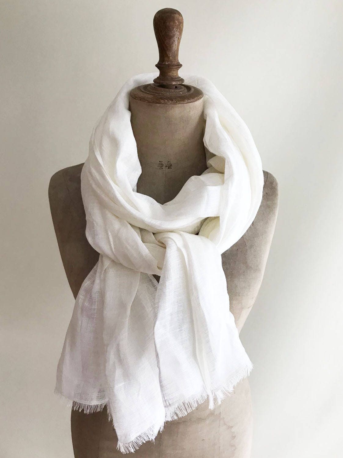 Light White Linen Scarf Soft Linen Shawl for Men or Women, Husband