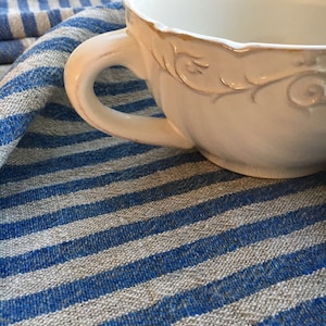 Set of Three Heavy Linen tea towels, dish towels, kitchen towels, blue striped linen towels, dish towels with blue stripes by Linenbee