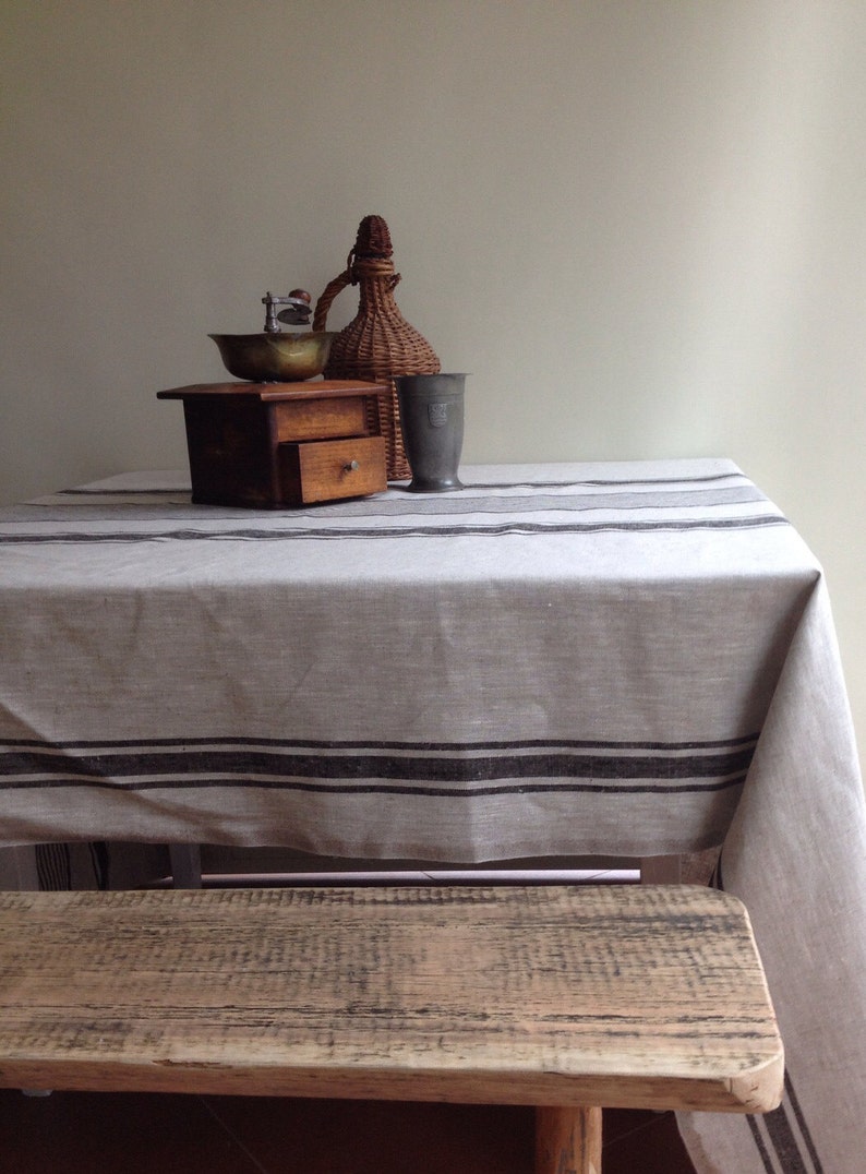 Linen tablecloth, French country rustic table cloth, square tablecloth, oval tablecloth, striped tablecloth, sack linen image 3