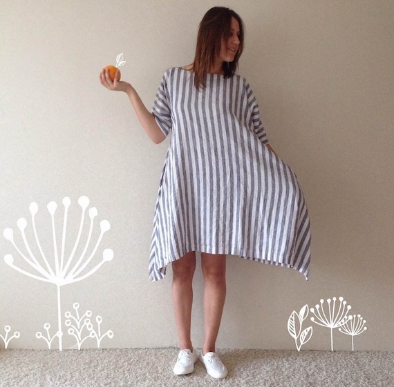 blue white striped linen dress