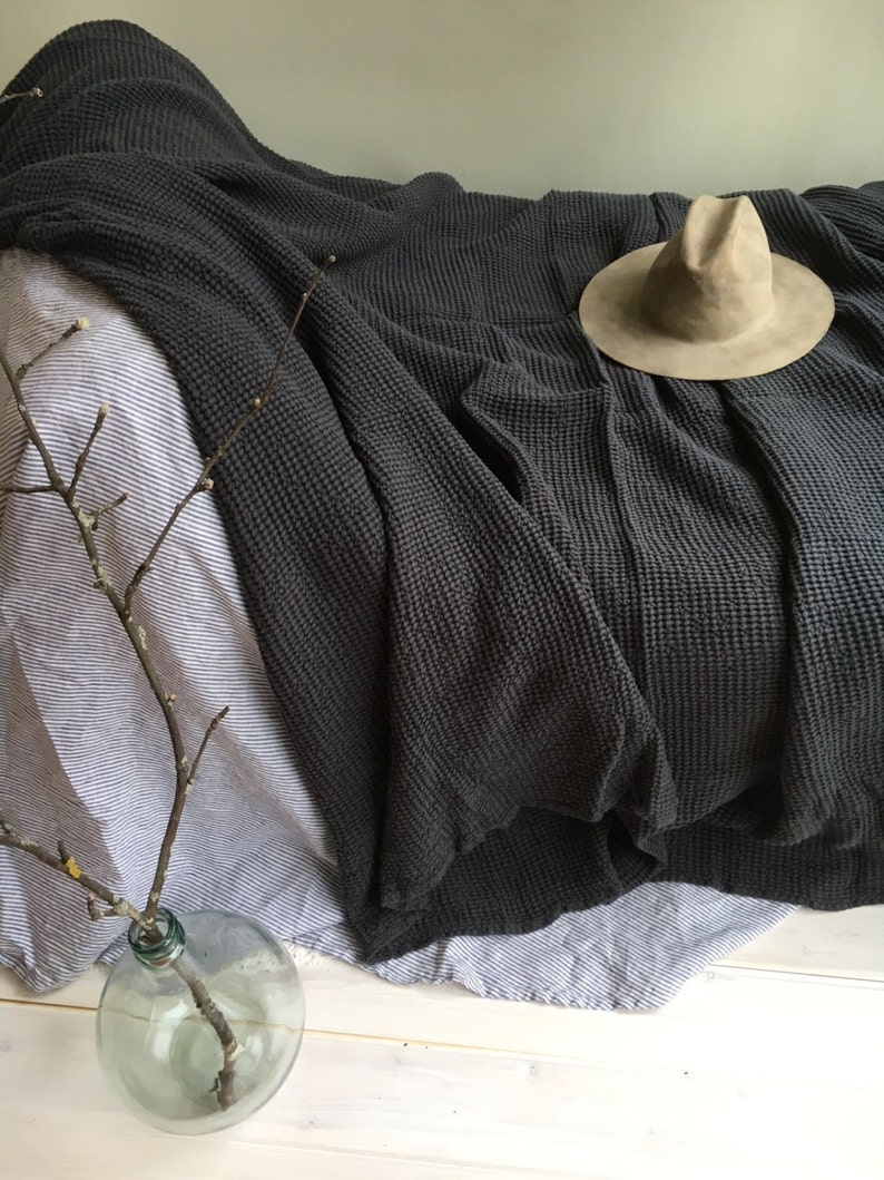 Grey Blanket Bedspread Thick Linen Cotton Daybed Blanket Etsy