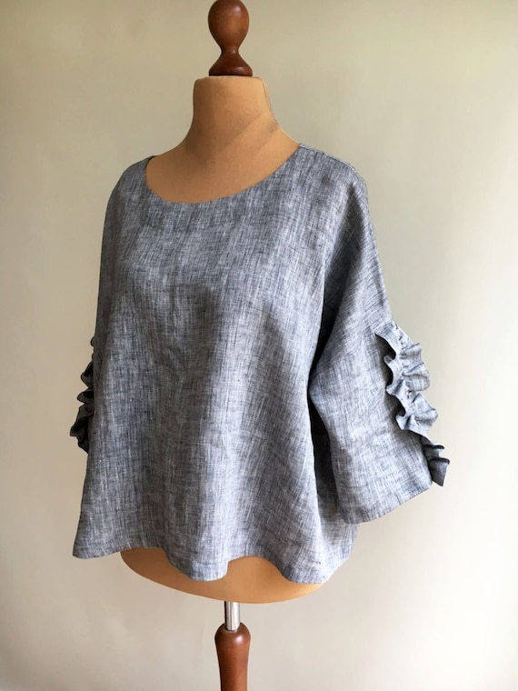 トップス rehellinen feminine blouse gray Womens Top From Linen, Grey Linen Top, Linen Tunic Top