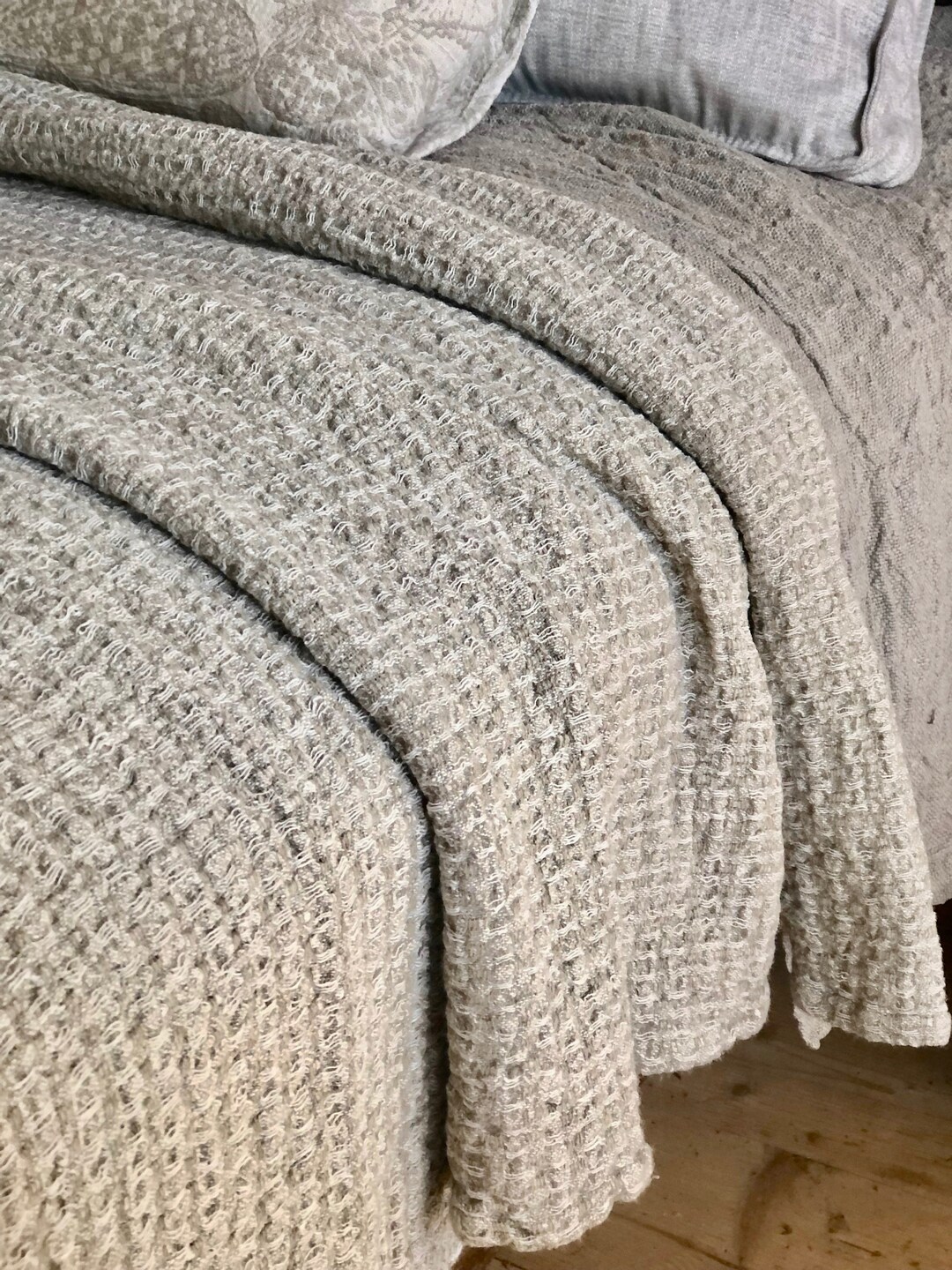 Linen Bed Cover Natural Taupe Textured, Rustic Linen, Rustic Blanket, Linen Throw, Bed Throw