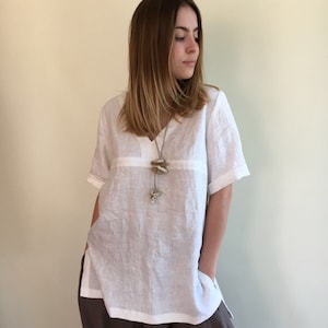 Long Linen Shirt, Beach Shirt, Loose Linen Shirt, White Linen Tunic, Plus Size Top, Tunic Top, Linen Shirt, Plus size top, Plus size Tunic image 1