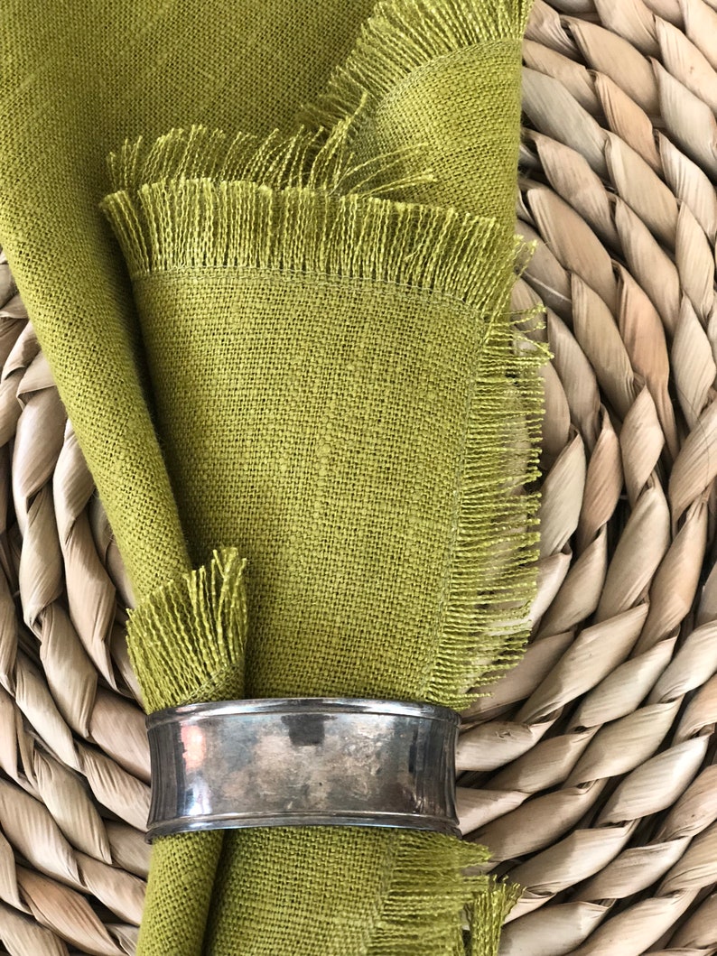 Green Linen Napkins With Frayed Edges Napkins Christmas Etsy UK