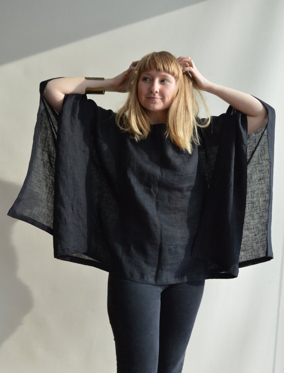 Linen Kimono Top, Poncho Top, Loose Linen Top, Lightweight poncho, Womens poncho, Boho Poncho, Boho Top, Kimono Top Linen Cover up Plus size