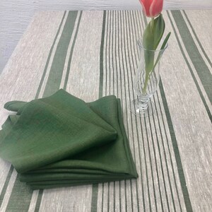 Linen Napkins, Set of 8 forest green cloth napkins, cloth napkins, cloth dining napkins, striped napkins Linenbee image 2