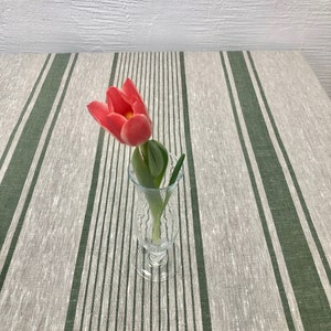 Linen tablecloth, French country green striped table cloth, square tablecloth, rectangle oval rustic table, country tablecloth, linen