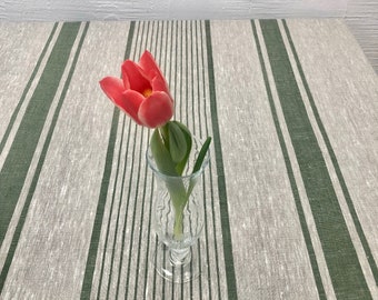 Linen tablecloth, French country green striped table cloth, square tablecloth, rectangle oval rustic table, country tablecloth, linen