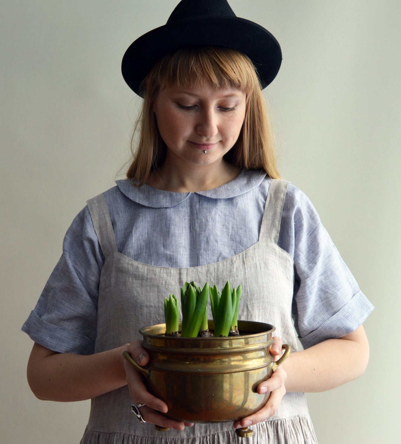 Linen Top With Peter Pan Collar Linen 