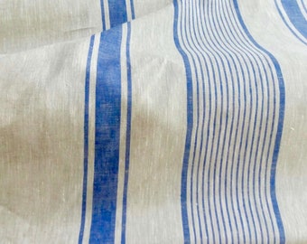 Linen tablecloth, French country bright blue striped table cloth, square tablecloth, rectangle oval rustic table, country tablecloth, linen