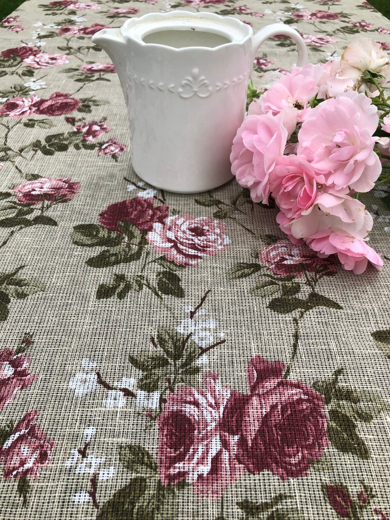 Linen tablecloth with Roses, Flower print, Custom tablecloth, Linen table cloth, Round tablecloth, Floral Tablecloth image 4