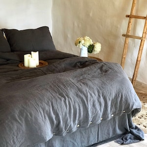 100% Linen Duvet Cover and Two Pillowcases, Grey linen bedding set, dark grey duvet cover queen, king, twin custom linen set pillowcases