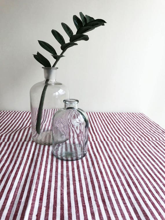 Red Striped Tablecloth From Linen Linen Table Cloth Square Etsy