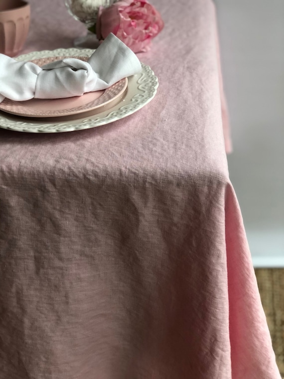 PinkTaupe Kitchen Table Linen Stamped Design Mid Century Table Cloth Romantic Cotton Table Cloth Shabby Chic 1950s Pink Table Linen
