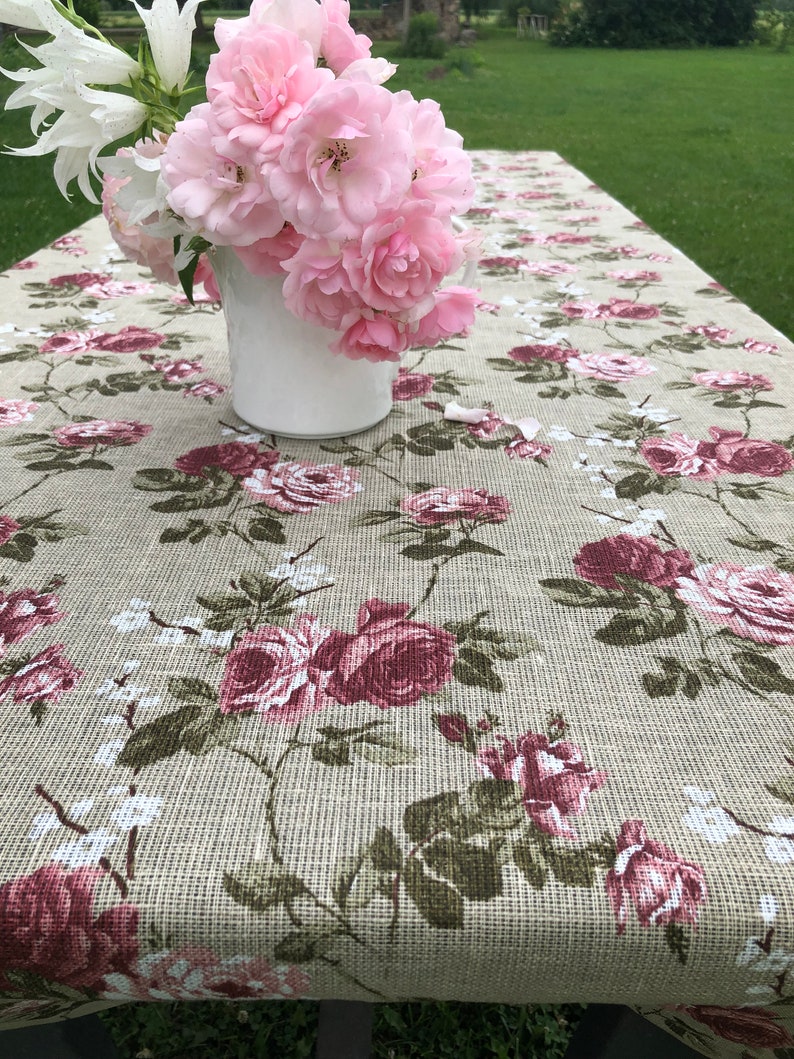 Linen tablecloth with Roses, Flower print, Custom tablecloth, Linen table cloth, Round tablecloth, Floral Tablecloth image 6