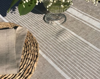 Beige tablecloth with White Stripes, French country, striped table cloth, wedding tablecloth, rectangle rustic table, country tablecloth