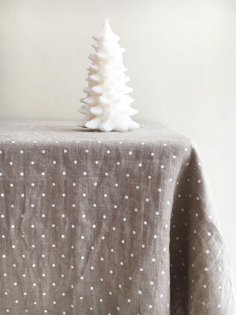 Linen Christmas tablecloth, White dotted tablecloth, Stonewashed natural linen tablecloth, rectangle tablecloth Christmas table polka dots image 2