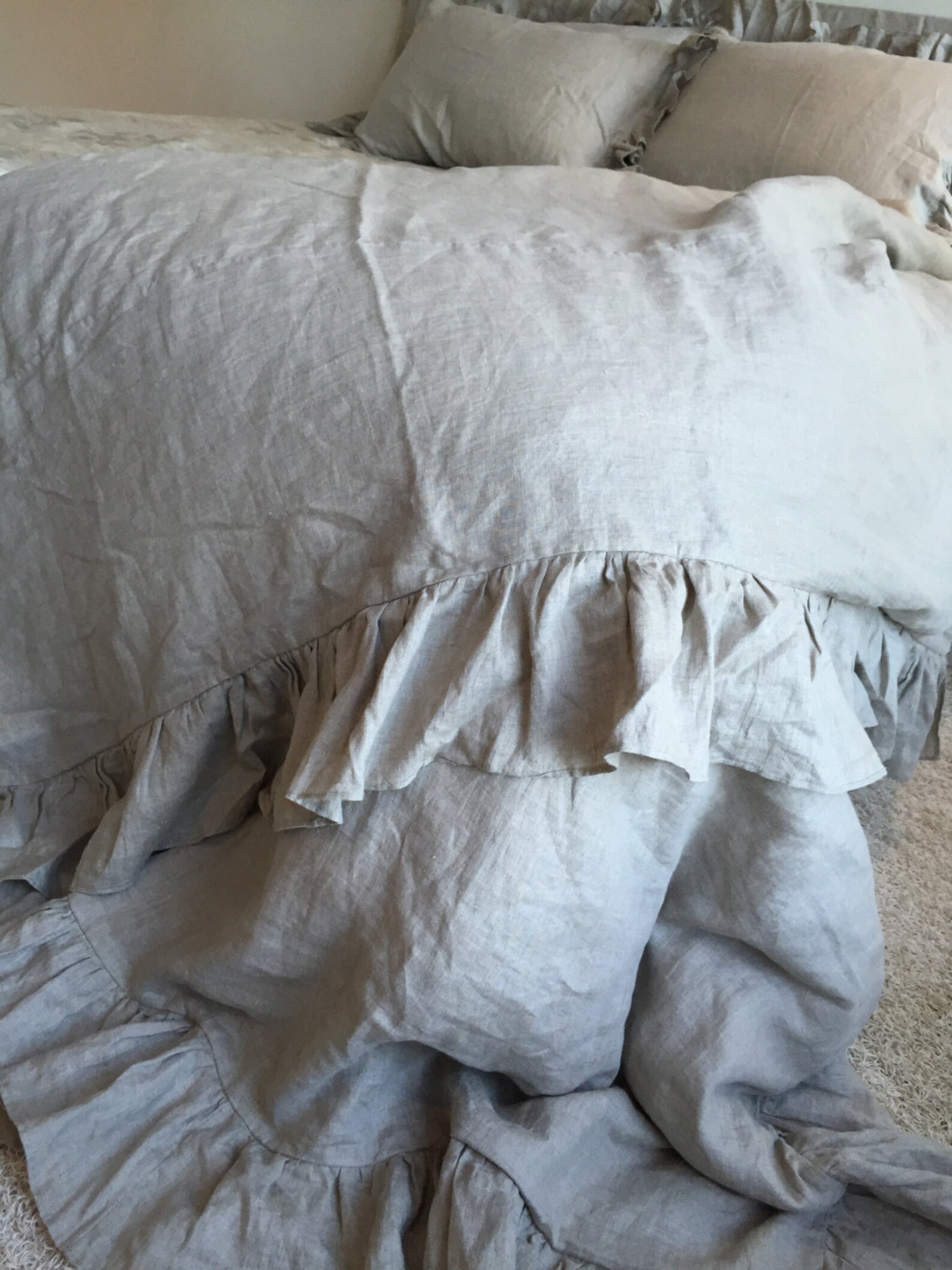 Linen Duvet Cover With Ruffles Natural 100 Pure Taupe Linen Etsy