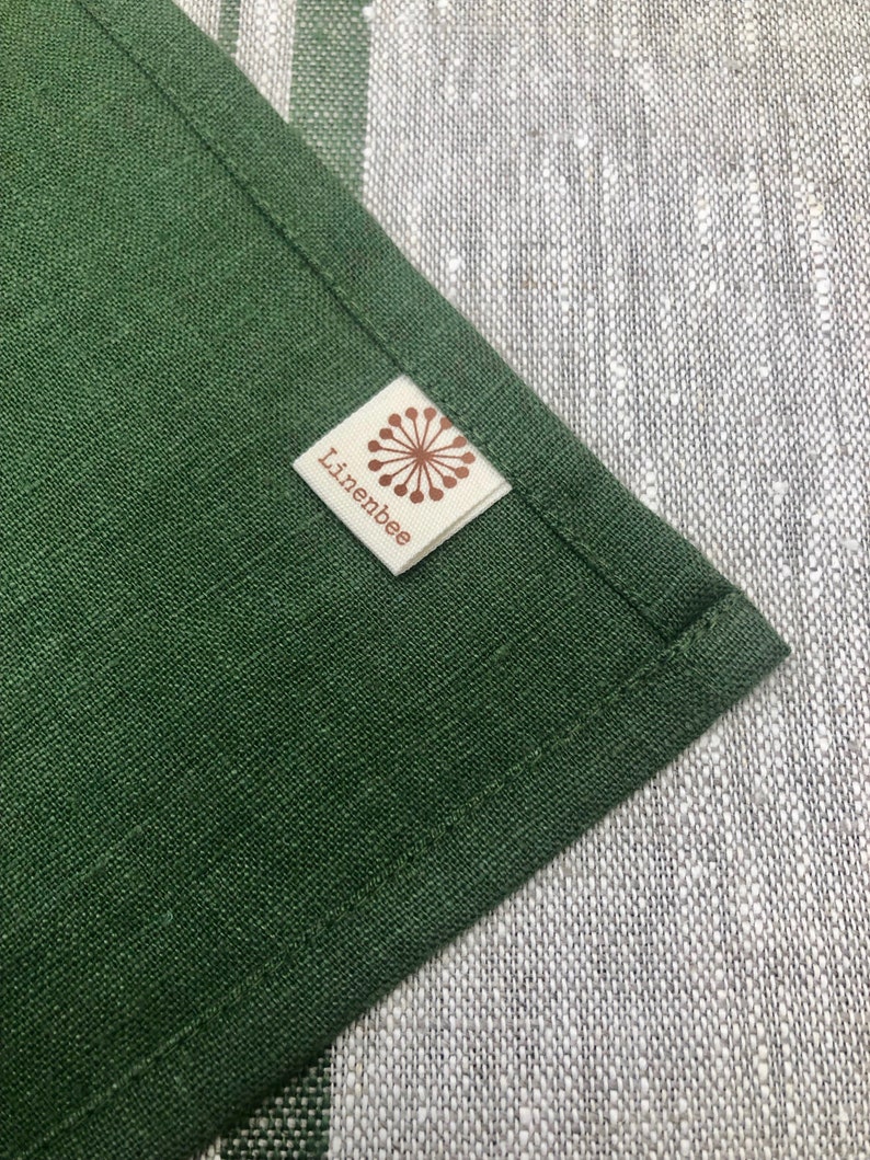 Linen Napkins, Set of 8 forest green cloth napkins, cloth napkins, cloth dining napkins, striped napkins Linenbee image 6