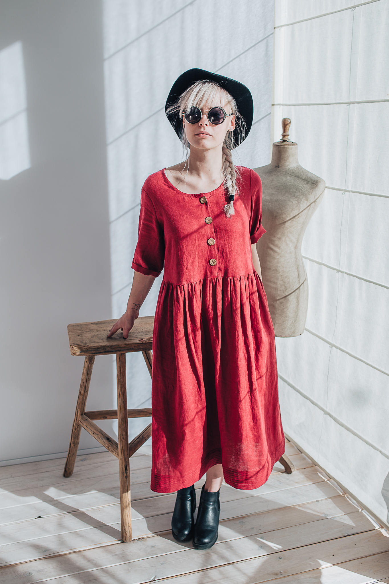 Rode linnen jurk Etsy Nederland