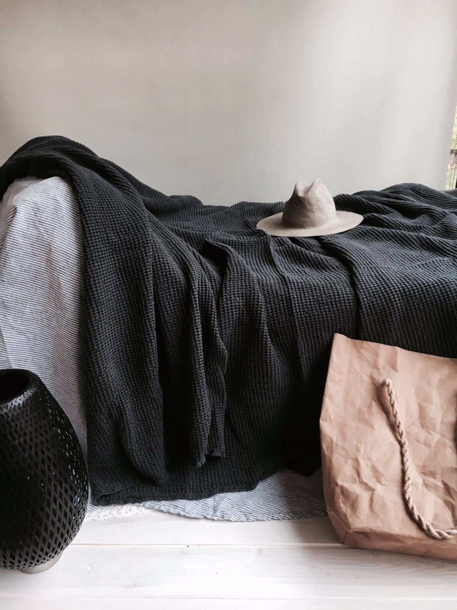 Grey Blanket Bedspread Thick Linen Cotton Daybed Blanket Etsy