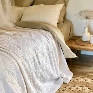 Bed cover White color Textured, Waffle  Linen blanket, Linen throw, Bed throw, rustic throw, White bed covers linen bedding