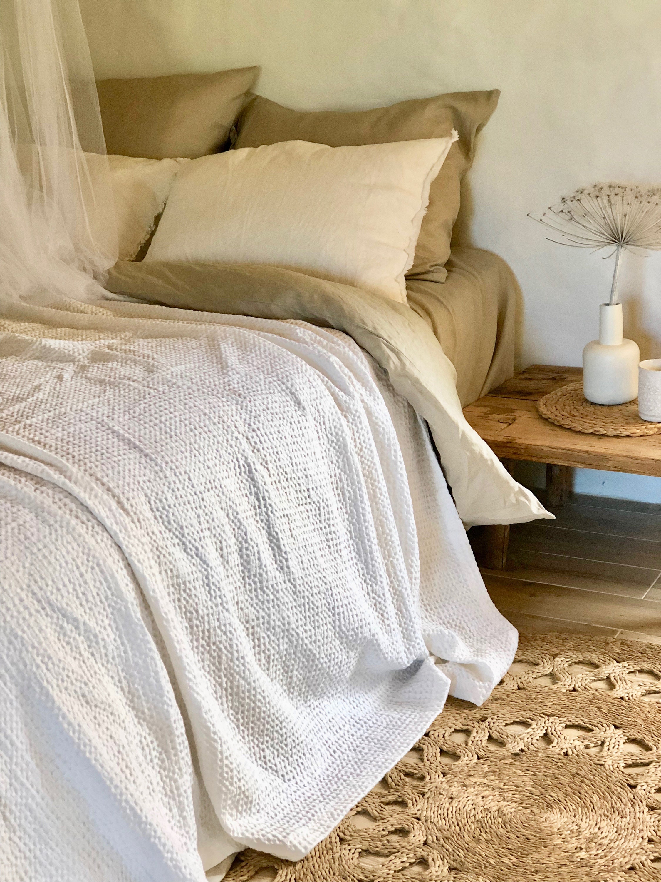 Bed Cover White Color Textured Waffle Linen Blanket Linen Throw Bed Throw Rustic Throw White Bed Covers Linen Bedding Etsy