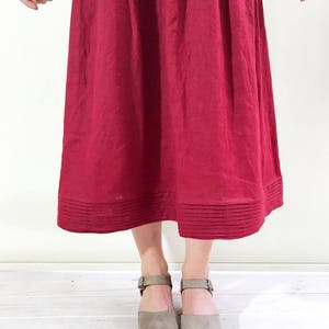 Red Linen Dress with Short Sleeves, Light Linen Summer Dress with Pockets by Linenbee Custom made plus size dress, plus size maxi dress, xxl image 3