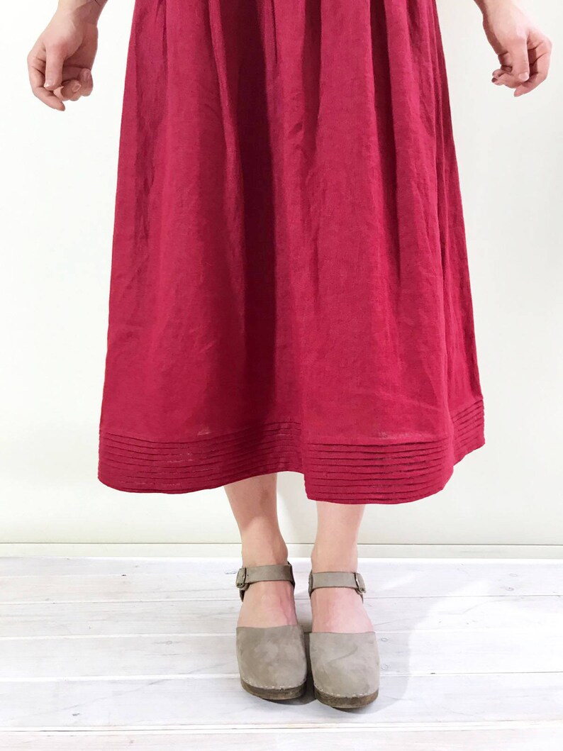 Red Linen Dress with Short Sleeves, Light Linen Summer Dress with Pockets by Linenbee Custom made plus size dress, plus size maxi dress, xxl image 3