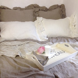 Set of two Ruffled Linen Pillowcases with Lace, Romantic Pillowcases, Gift for her, valentines, ruffled pillowcases, lace pillowcases, boho